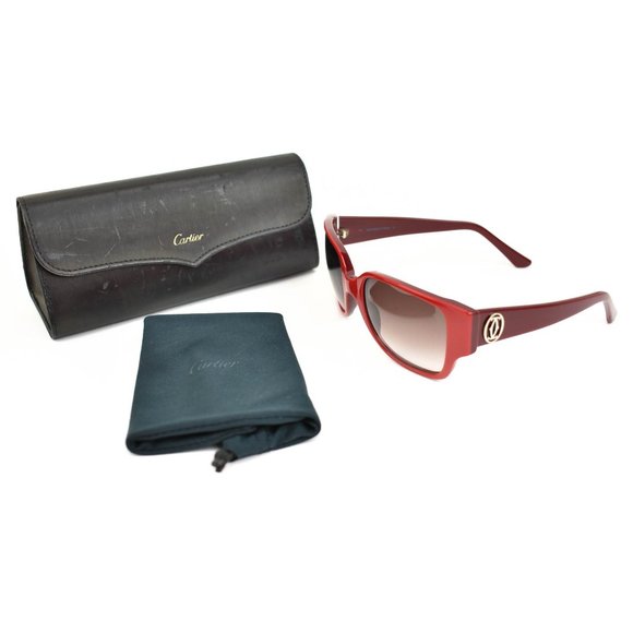 CARTIER Burgundy/Red & Double C Logo Sunglasses nm - Picture 2 of 10